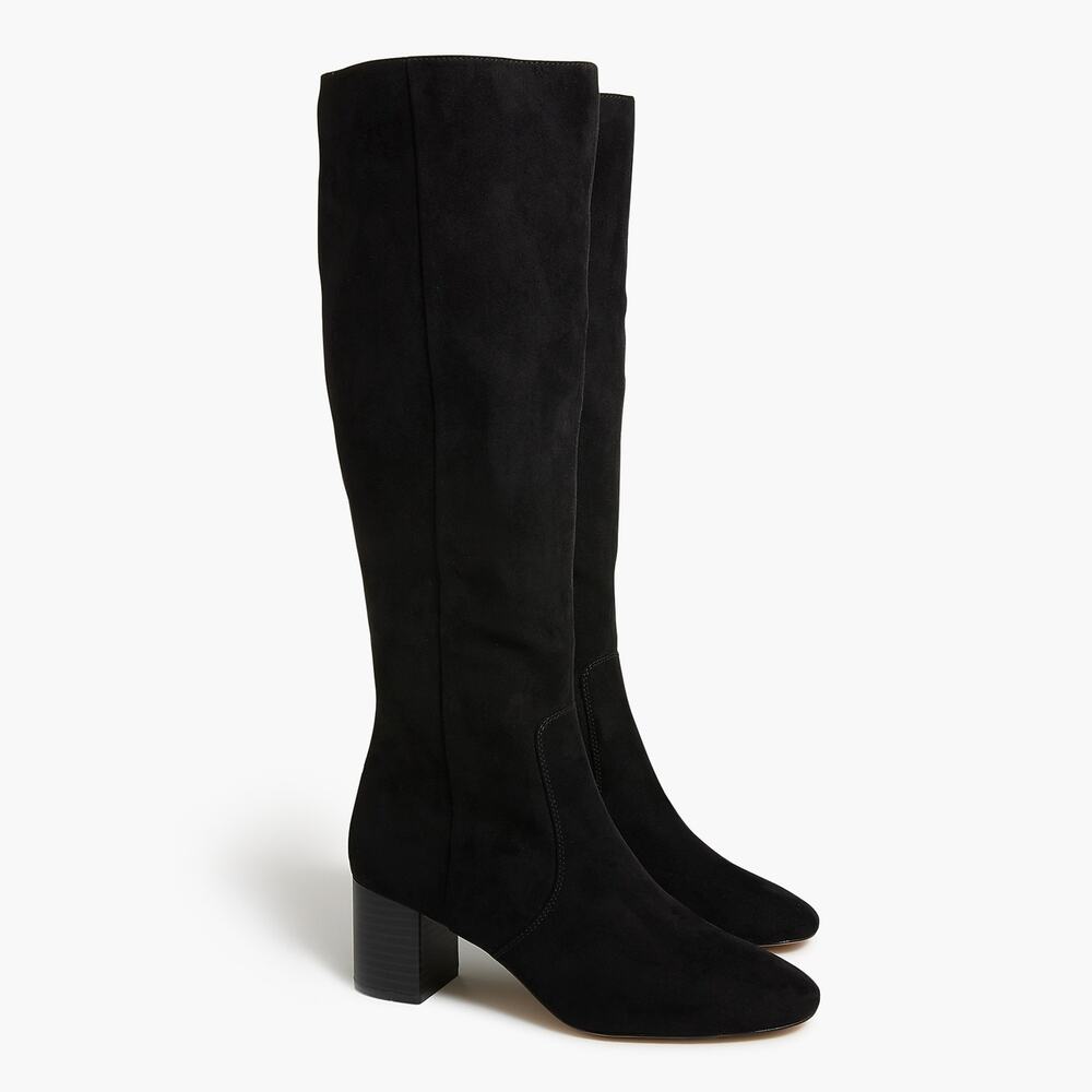 J. Crew Knee-High Heeled Riding Boots Pointed Toe Black Suede Size 8.5 NWOT